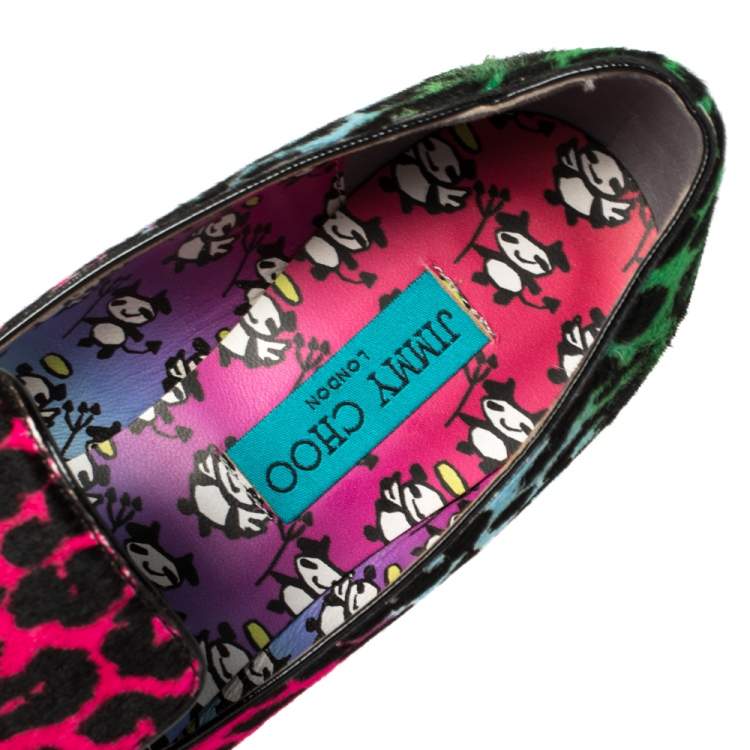 Pre Owned Jimmy Choo Multicolor Leopard Print Pony Hair Loafer Flats Size 39