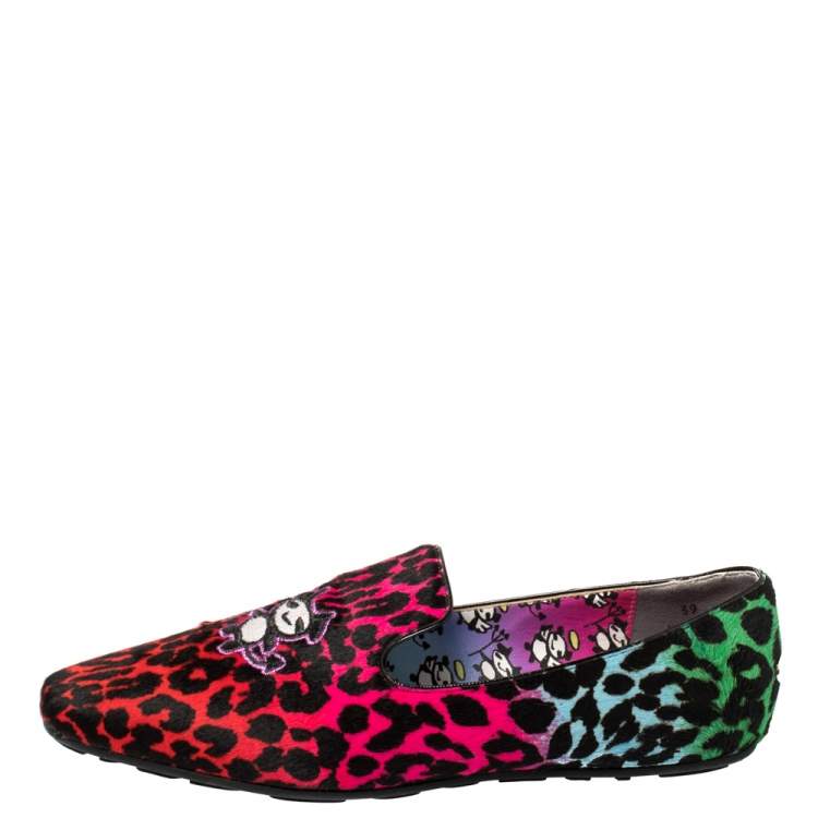 Pre Owned Jimmy Choo Multicolor Leopard Print Pony Hair Loafer Flats Size 39