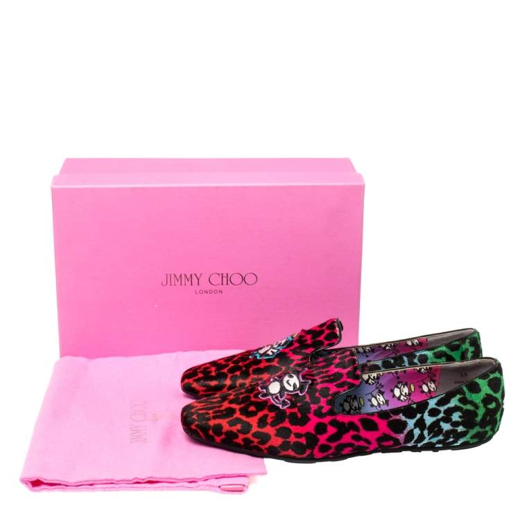 Pre Owned Jimmy Choo Multicolor Leopard Print Pony Hair Loafer Flats Size 39