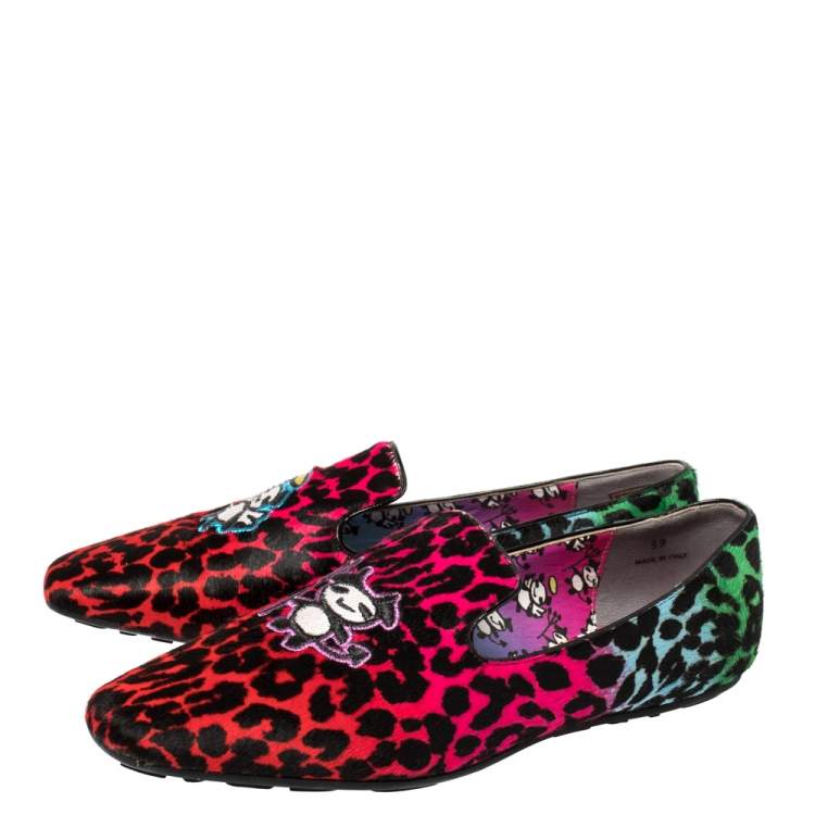Pre Owned Jimmy Choo Multicolor Leopard Print Pony Hair Loafer Flats Size 39