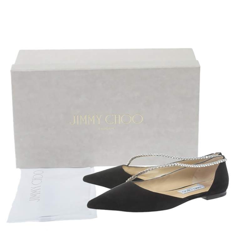 Pre Owned Jimmy Choo Black Suede Trude Crystal Embellished Pointed Toe Flats Size 39