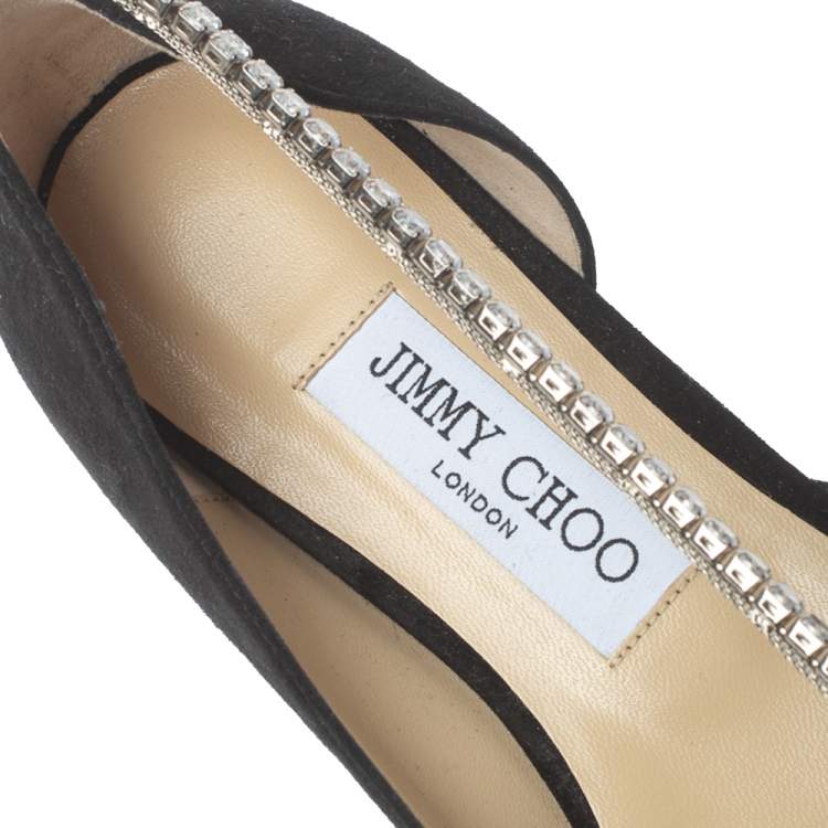 Pre Owned Jimmy Choo Black Suede Trude Crystal Embellished Pointed Toe Flats Size 39