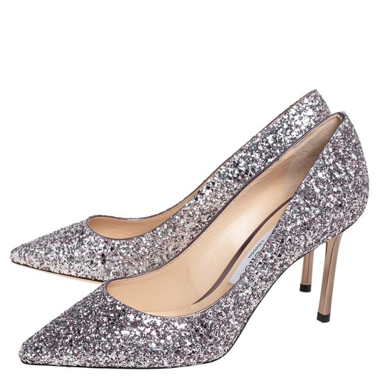 Pre Owned Jimmy Choo Purple Glitter Romy Pumps Size 37