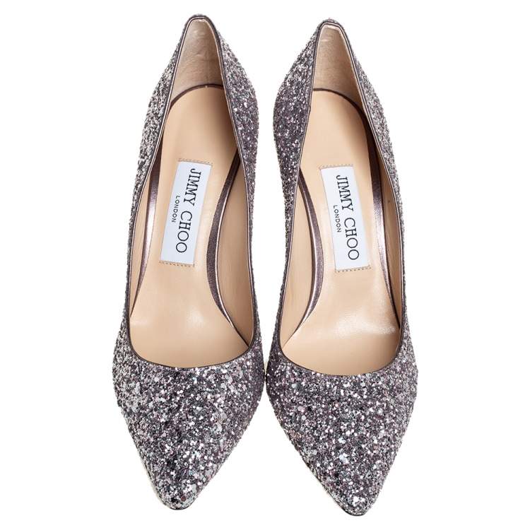 Pre Owned Jimmy Choo Purple Glitter Romy Pumps Size 37