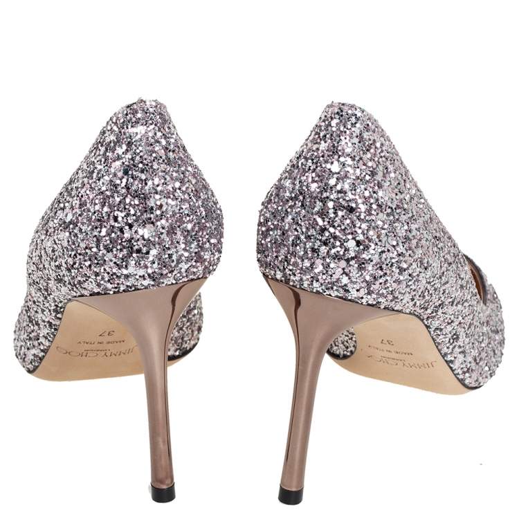Pre Owned Jimmy Choo Purple Glitter Romy Pumps Size 37