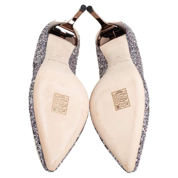 Pre Owned Jimmy Choo Purple Glitter Romy Pumps Size 37