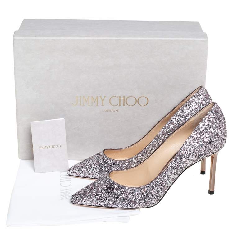 Pre Owned Jimmy Choo Purple Glitter Romy Pumps Size 37