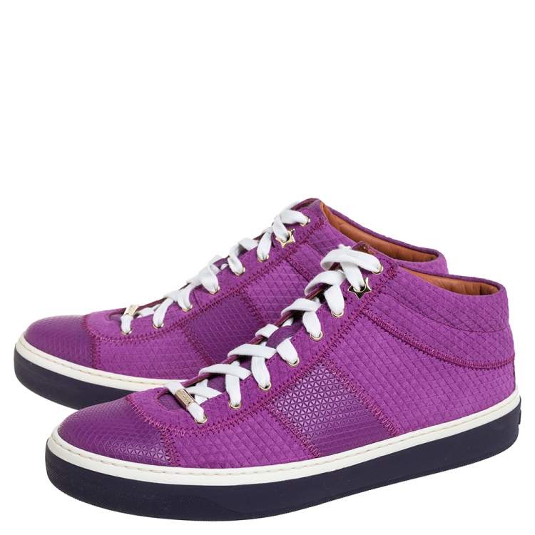 Pre Owned Jimmy Choo Purple Textured Suede And Leather Belgravia High Top Sneakers Size 40