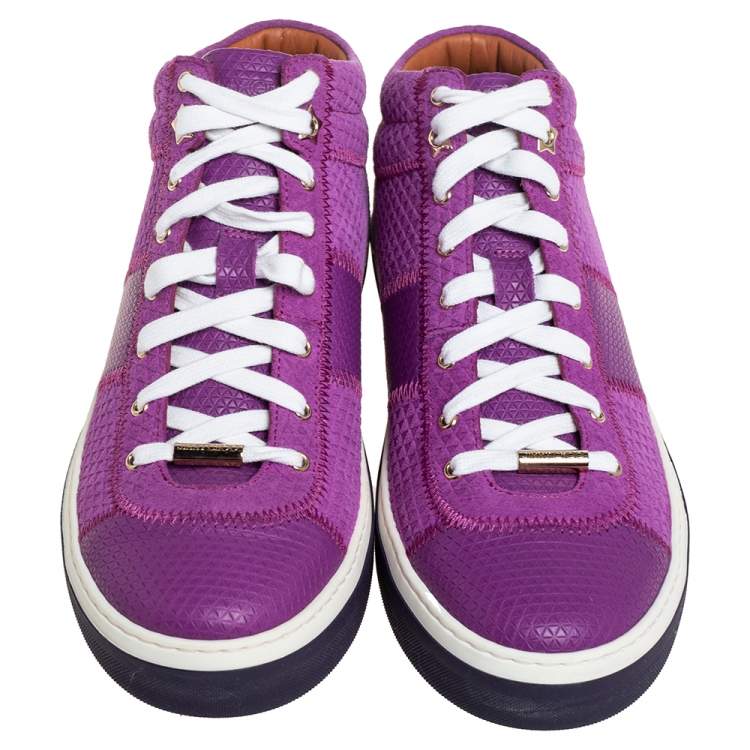 Pre Owned Jimmy Choo Purple Textured Suede And Leather Belgravia High Top Sneakers Size 40