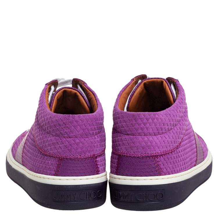 Pre Owned Jimmy Choo Purple Textured Suede And Leather Belgravia High Top Sneakers Size 40