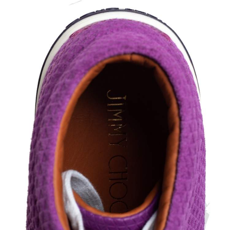 Pre Owned Jimmy Choo Purple Textured Suede And Leather Belgravia High Top Sneakers Size 40
