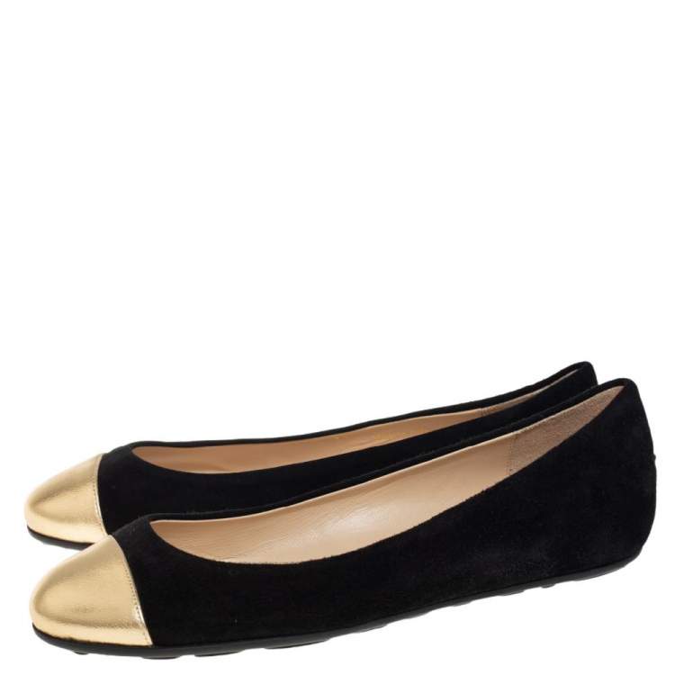 Pre Owned Jimmy Choo Black/Gold Suede And Leather Waine Embellished Cap Toe Ballet Flats Size 37.5
