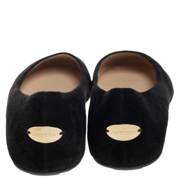 Pre Owned Jimmy Choo Black/Gold Suede And Leather Waine Embellished Cap Toe Ballet Flats Size 37.5