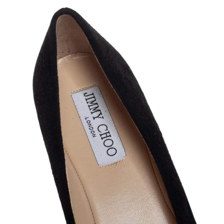 Pre Owned Jimmy Choo Black/Gold Suede And Leather Waine Embellished Cap Toe Ballet Flats Size 37.5