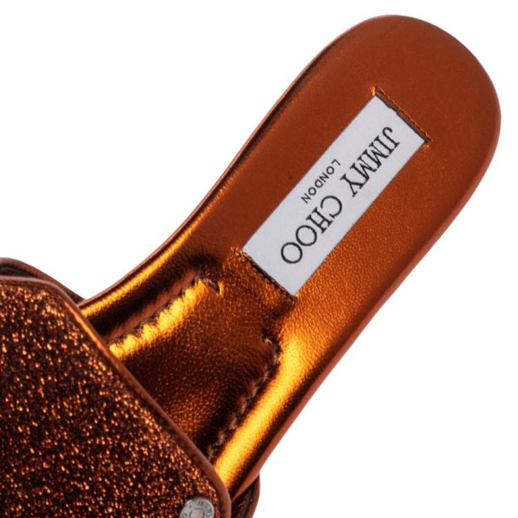 Pre Owned Jimmy Choo Metallic Copper Coarse Glitter Nanda Flat Slides Size 39