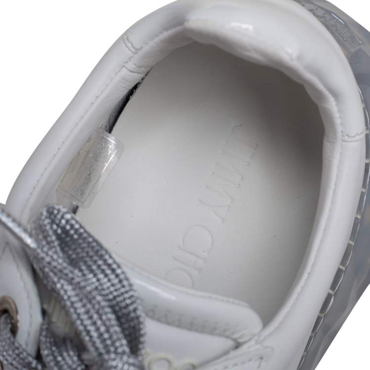Pre Owned Jimmy Choo White Leather Diamond Low Top Sneakers Size 38