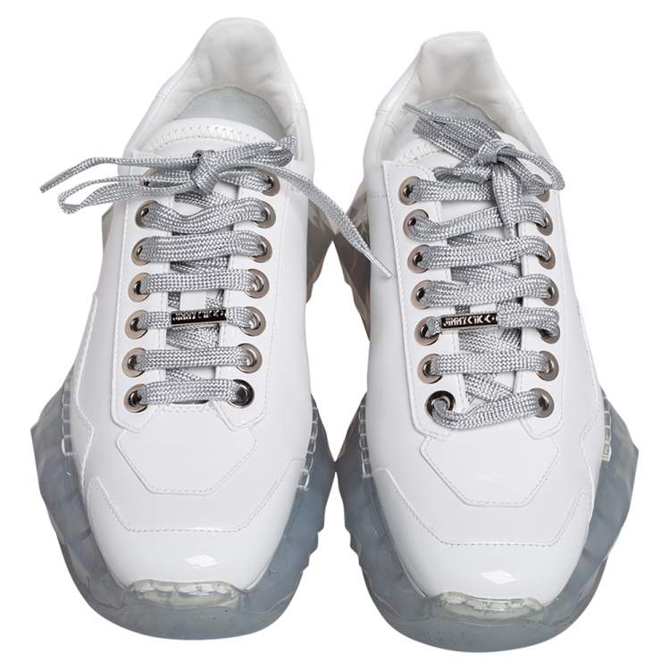 Pre Owned Jimmy Choo White Leather Diamond Low Top Sneakers Size 38