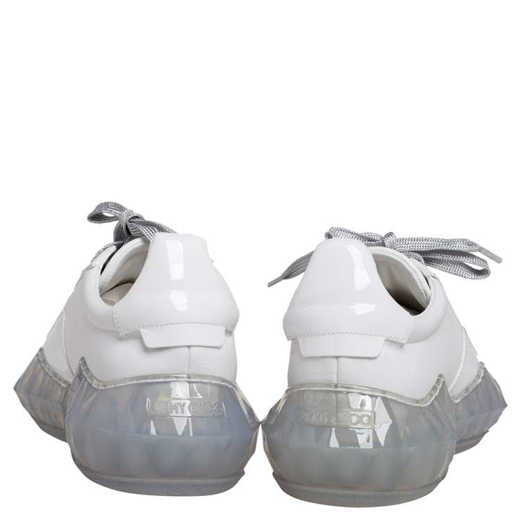 Pre Owned Jimmy Choo White Leather Diamond Low Top Sneakers Size 38