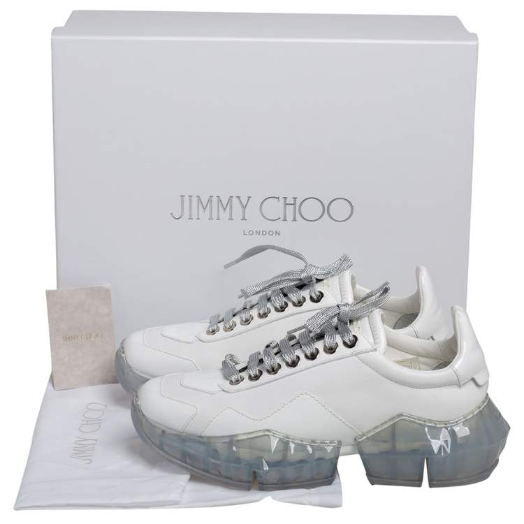 Pre Owned Jimmy Choo White Leather Diamond Low Top Sneakers Size 38