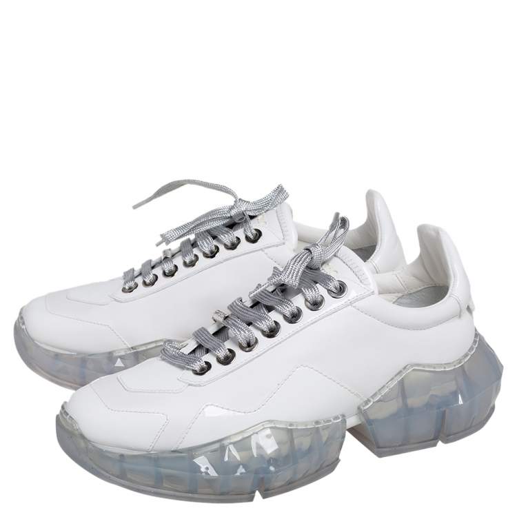 Pre Owned Jimmy Choo White Leather Diamond Low Top Sneakers Size 38