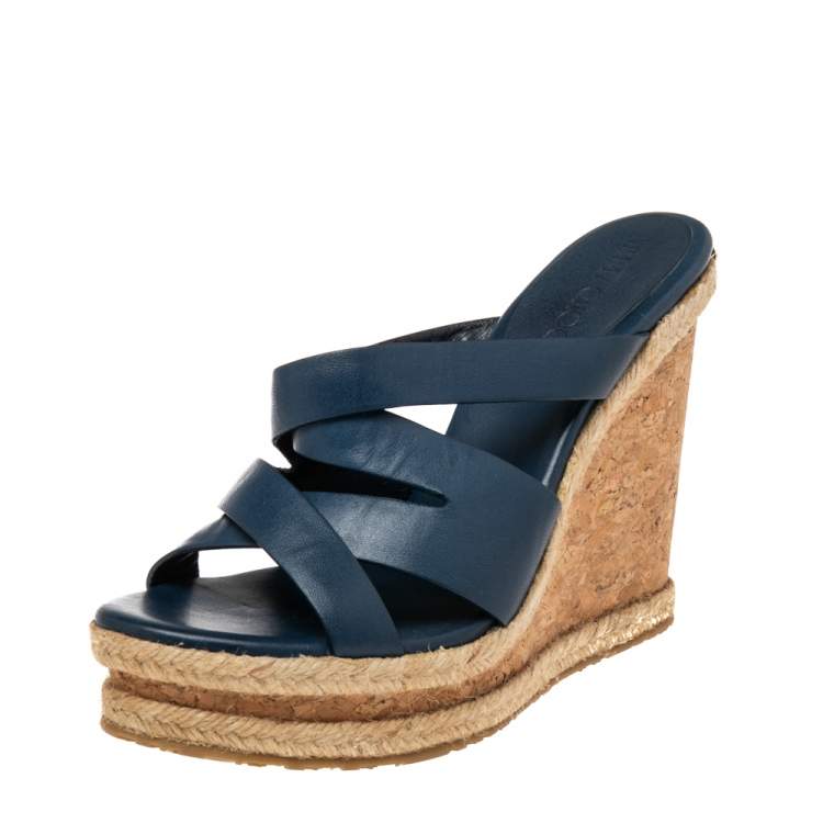 navy cork wedge sandals