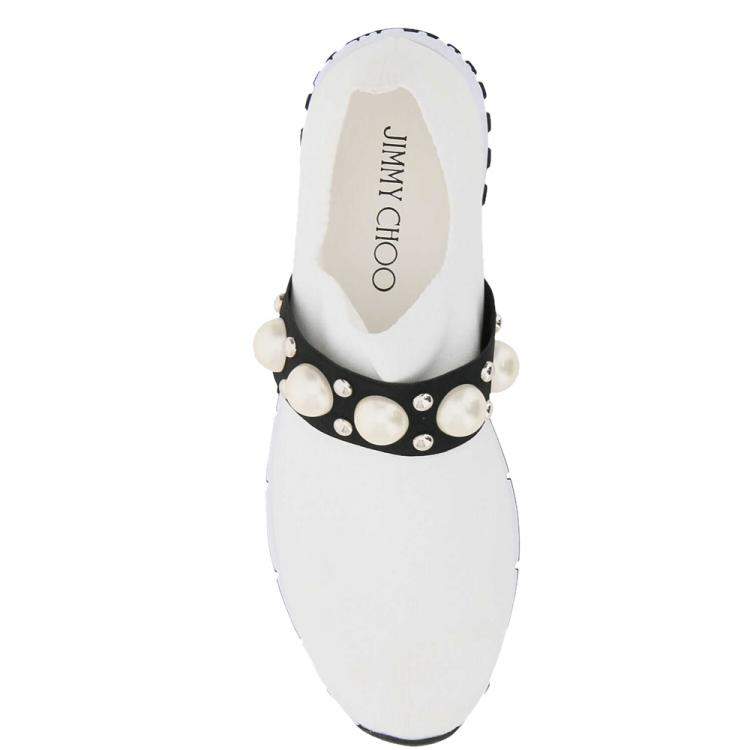 Pre Owned Jimmy Choo White/Black Pearls And Studs embellished Verona Sneakers Size IT 36