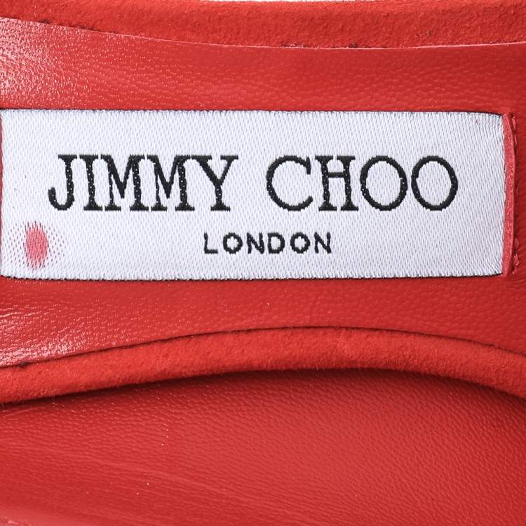 Pre Owned Jimmy Choo Orange Suede Theresa Peep Toe Ankle Strap Sandals Size 35