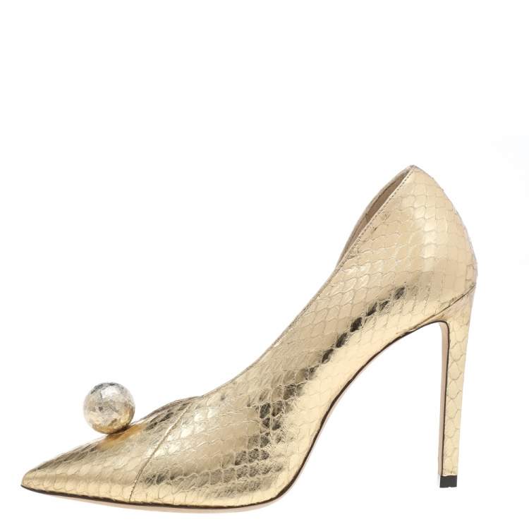 Jimmy Choo Gold Python Embossed Leather Sadira D orsay Pumps Size 36 Jimmy Choo TLC