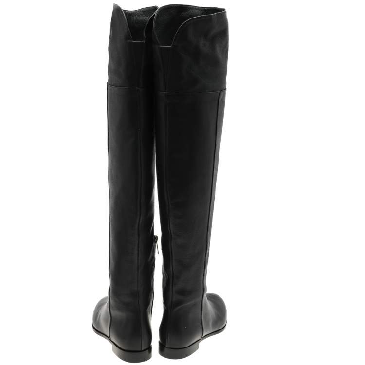 Pre Owned Jimmy Choo Black Leather Mitty Flat Over The Knee Boots Size 34.5