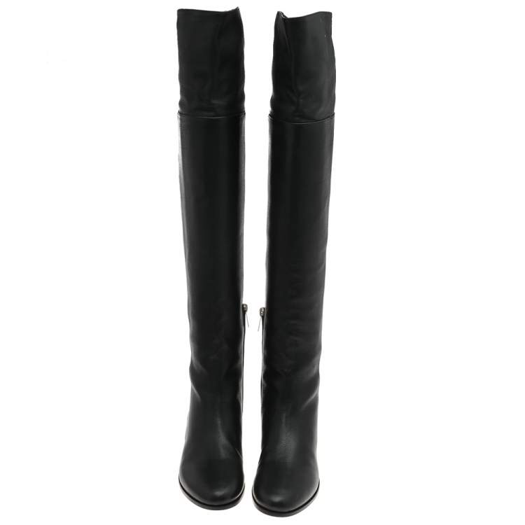 Pre Owned Jimmy Choo Black Leather Mitty Flat Over The Knee Boots Size 34.5