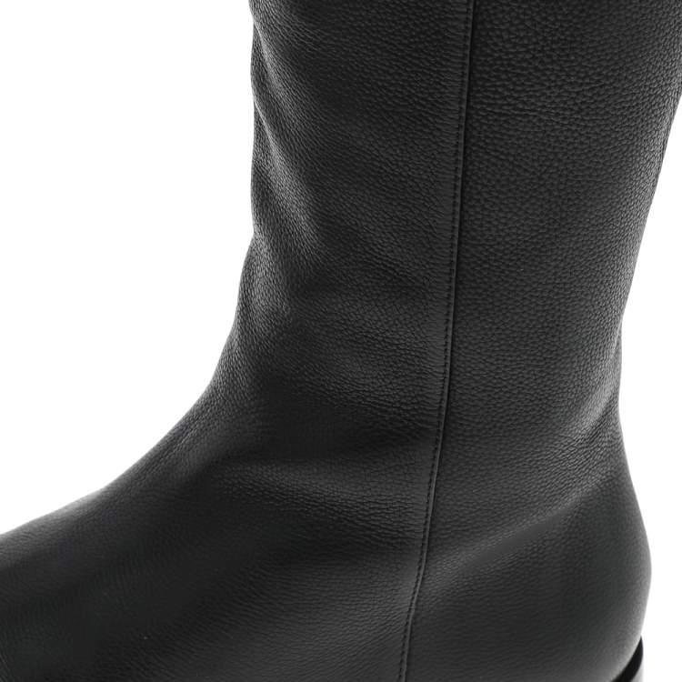Pre Owned Jimmy Choo Black Leather Mitty Flat Over The Knee Boots Size 34.5
