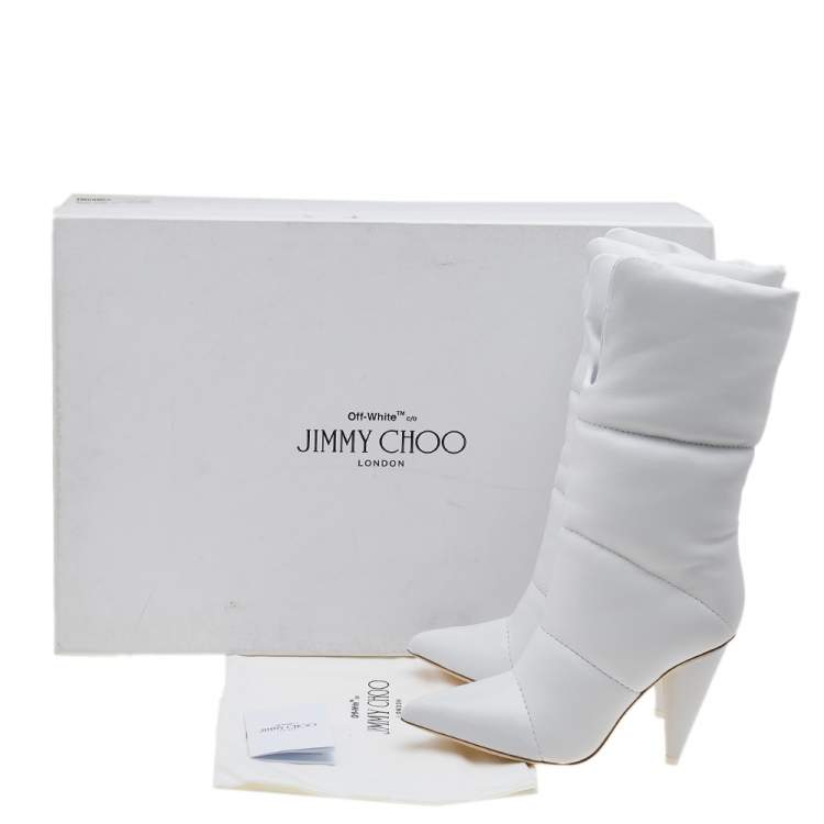 Pre Owned Jimmy Choo x Off-White Leather Calf Length Boots Size 35.5
