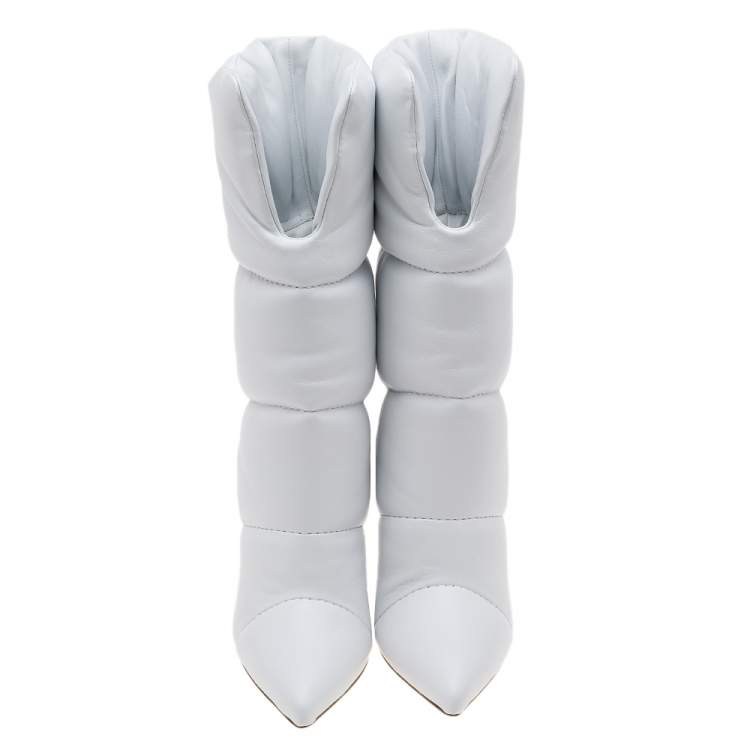 Pre Owned Jimmy Choo x Off-White Leather Calf Length Boots Size 35.5
