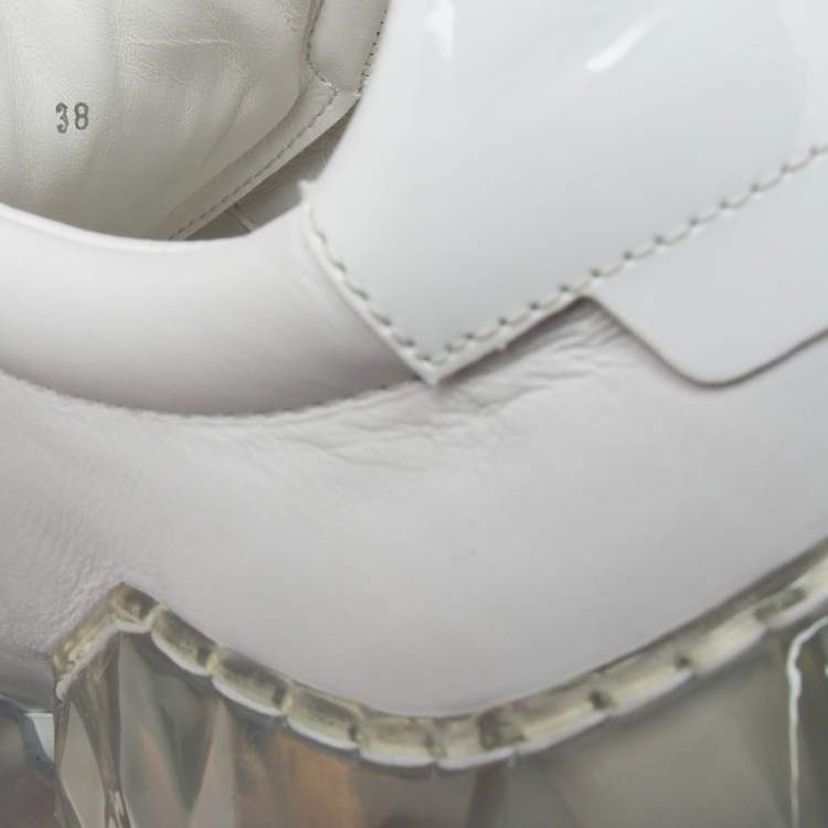 Pre Owned Jimmy Choo White Patent and Leather Diamond Low-Top Sneakers Size 38
