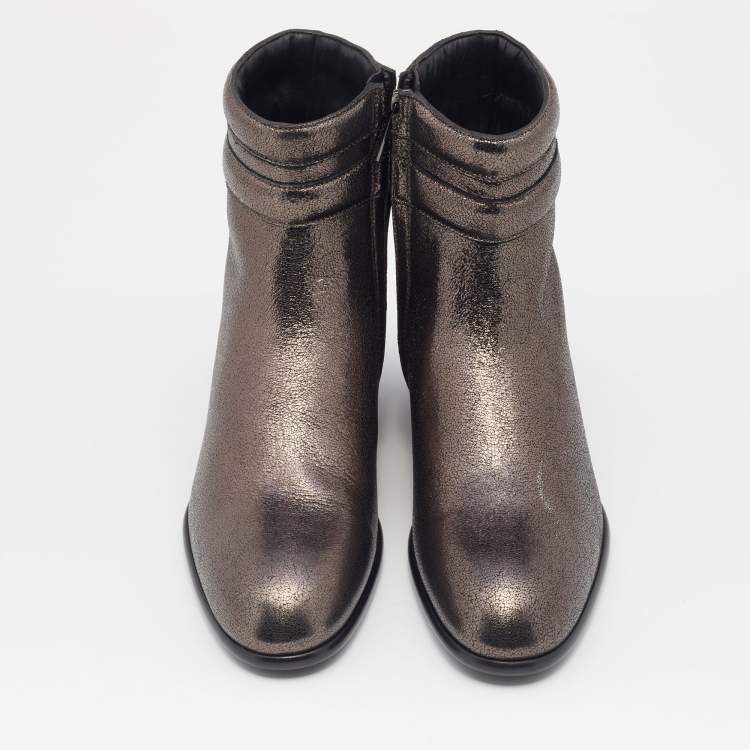 Pre Owned Jimmy Choo Metallic Dark Brown Leather Jimi Ankle Boots Size 40