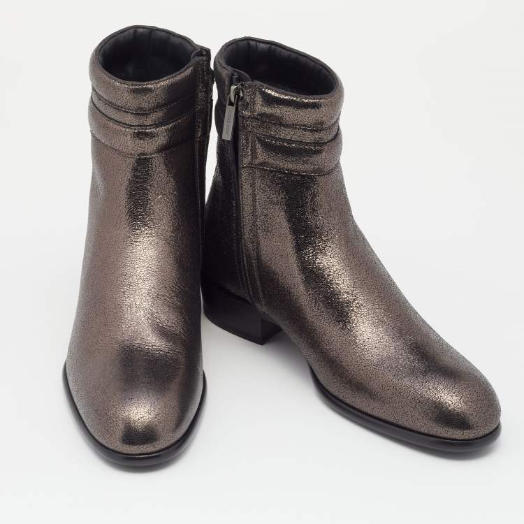 Pre Owned Jimmy Choo Metallic Dark Brown Leather Jimi Ankle Boots Size 40