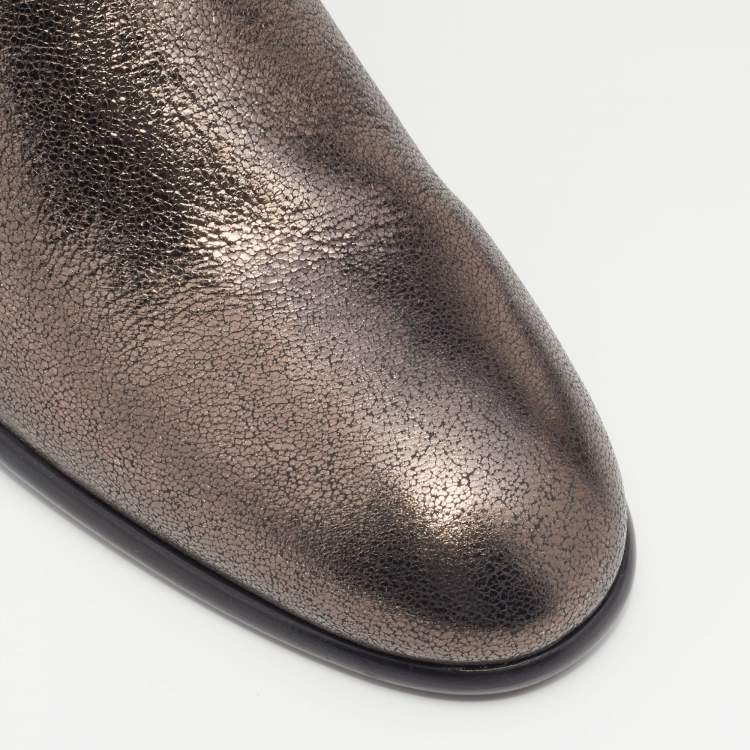 Pre Owned Jimmy Choo Metallic Dark Brown Leather Jimi Ankle Boots Size 40