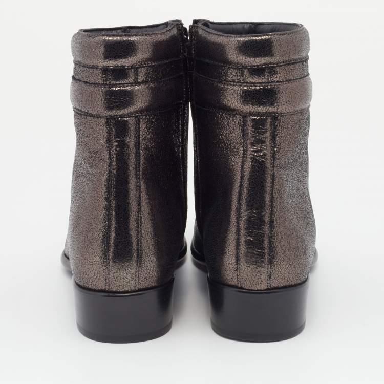 Pre Owned Jimmy Choo Metallic Dark Brown Leather Jimi Ankle Boots Size 40