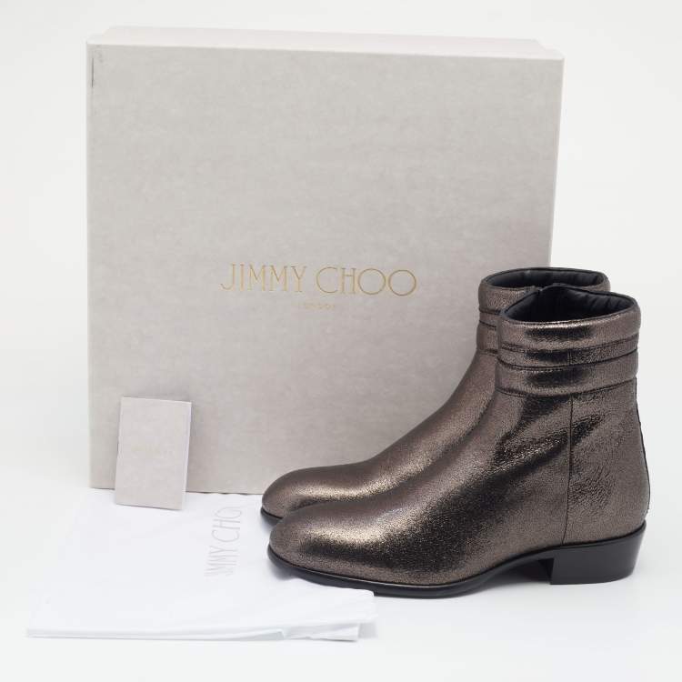 Pre Owned Jimmy Choo Metallic Dark Brown Leather Jimi Ankle Boots Size 40