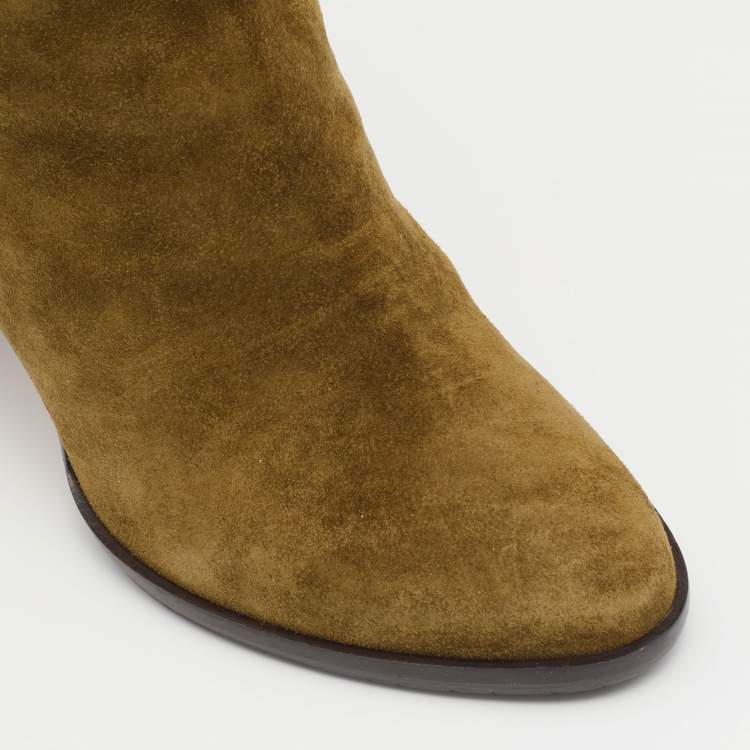 مملوكة مسبقًا Jimmy Choo Brown Suede Hampton 80 Block Heel Ankle Boots Size 35