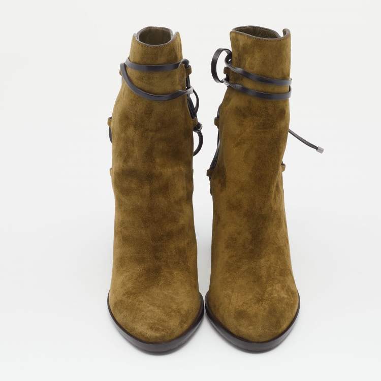 مملوكة مسبقًا Jimmy Choo Brown Suede Hampton 80 Block Heel Ankle Boots Size 35