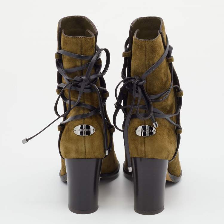 مملوكة مسبقًا Jimmy Choo Brown Suede Hampton 80 Block Heel Ankle Boots Size 35