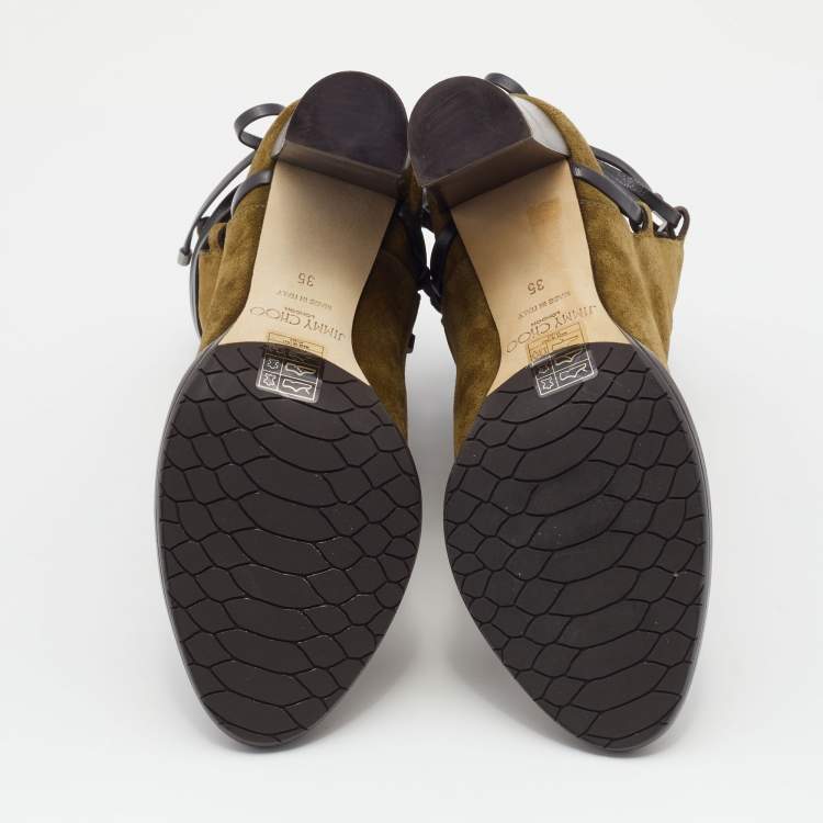 مملوكة مسبقًا Jimmy Choo Brown Suede Hampton 80 Block Heel Ankle Boots Size 35