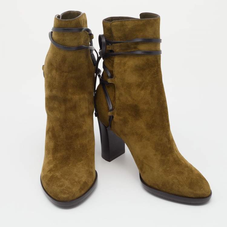 مملوكة مسبقًا Jimmy Choo Brown Suede Hampton 80 Block Heel Ankle Boots Size 35