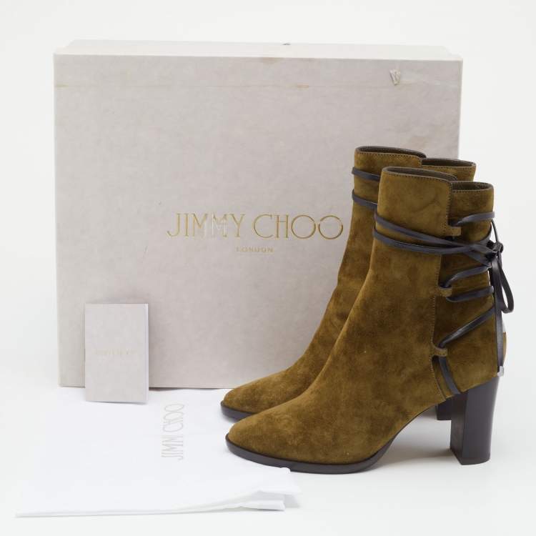 مملوكة مسبقًا Jimmy Choo Brown Suede Hampton 80 Block Heel Ankle Boots Size 35