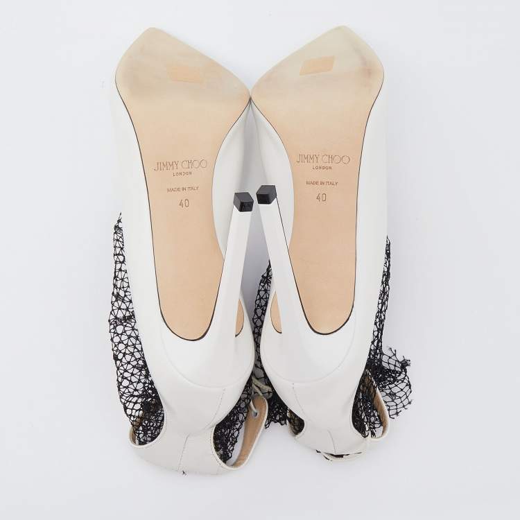 Pre Owned Jimmy Choo White/Black Leather And Polka Dot Mesh Leanne Ankle Booties Size 40