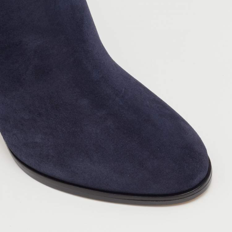 Pre Owned Jimmy Choo Navy Blue Suede Madalie Knee Length Boots Size 35