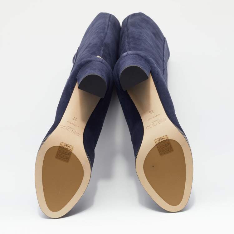 Pre Owned Jimmy Choo Navy Blue Suede Madalie Knee Length Boots Size 35