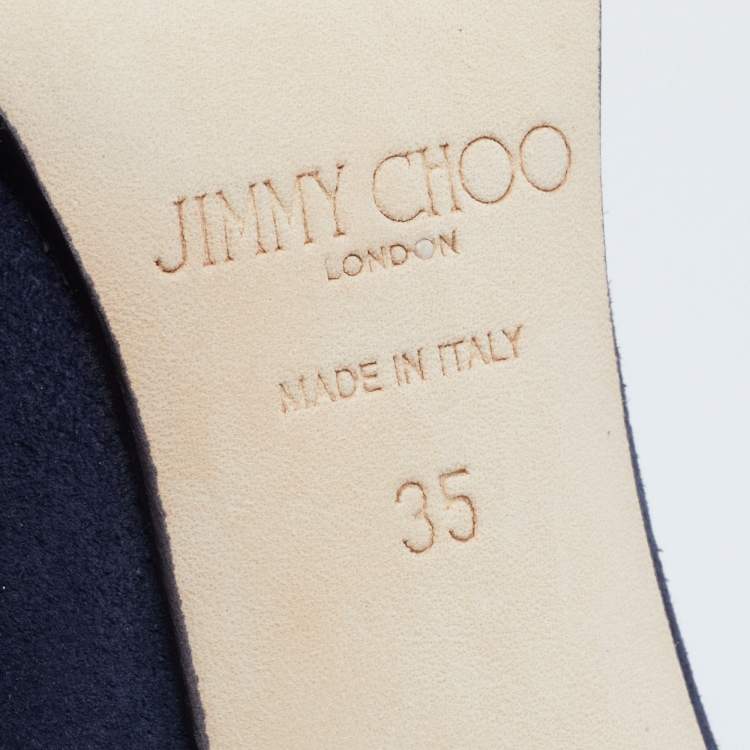 Pre Owned Jimmy Choo Navy Blue Suede Madalie Knee Length Boots Size 35