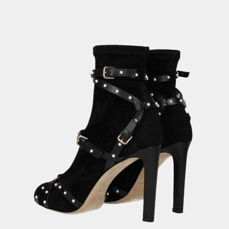 Pre Owned Jimmy Choo Black Brianna Studded Ankle Boots Size US 7 EU 37.5